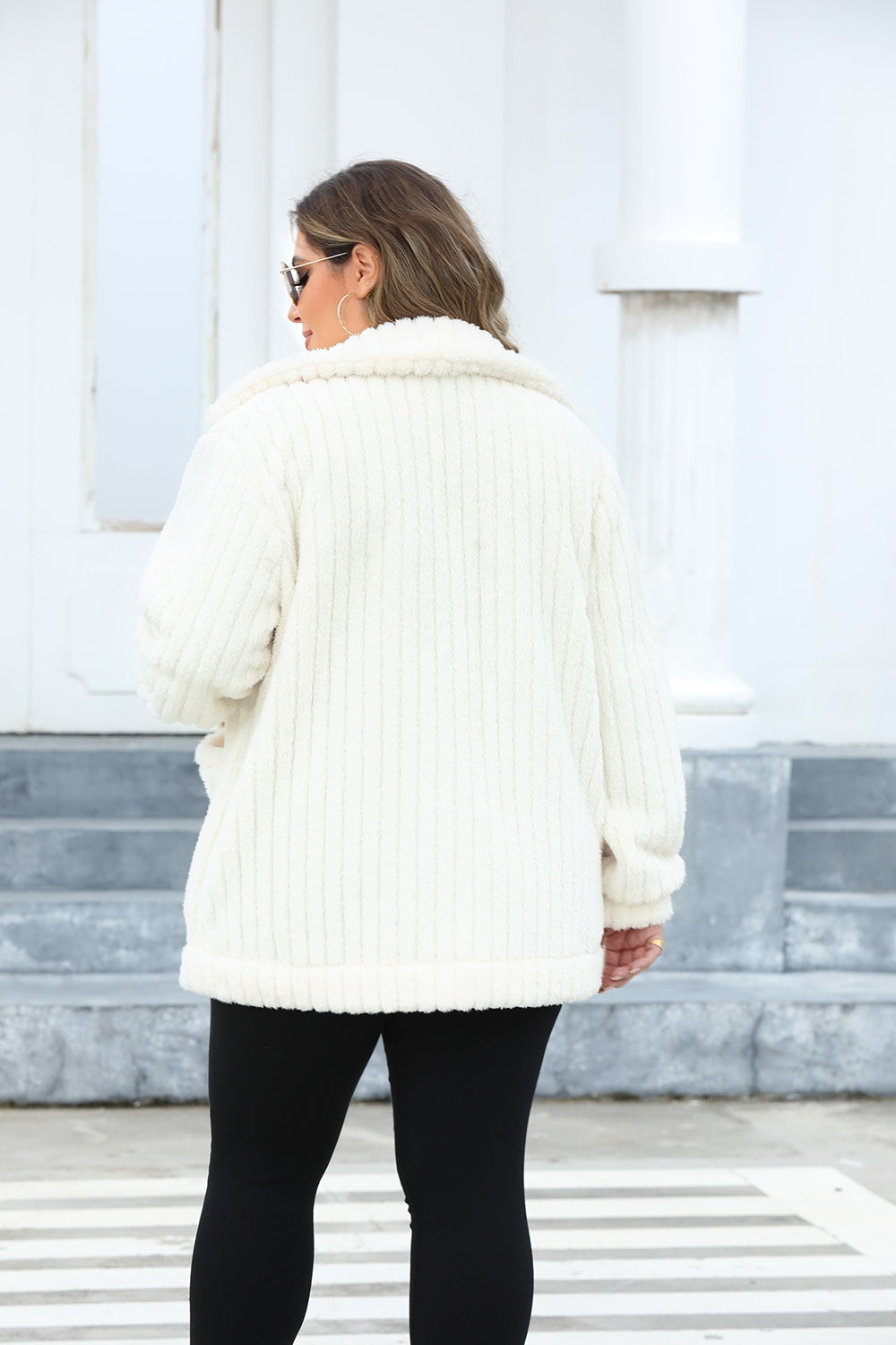 Plus Size Fuzzy Collared Neck Long Sleeve Jacket-Angel Casuals