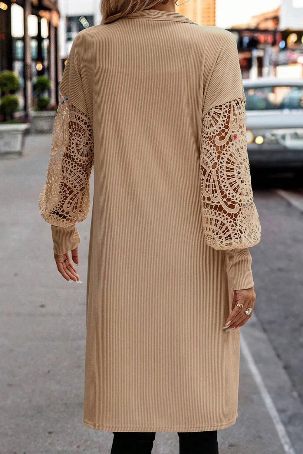 Open Front Lace Lantern Sleeve Cover-Up-Angel Casuals