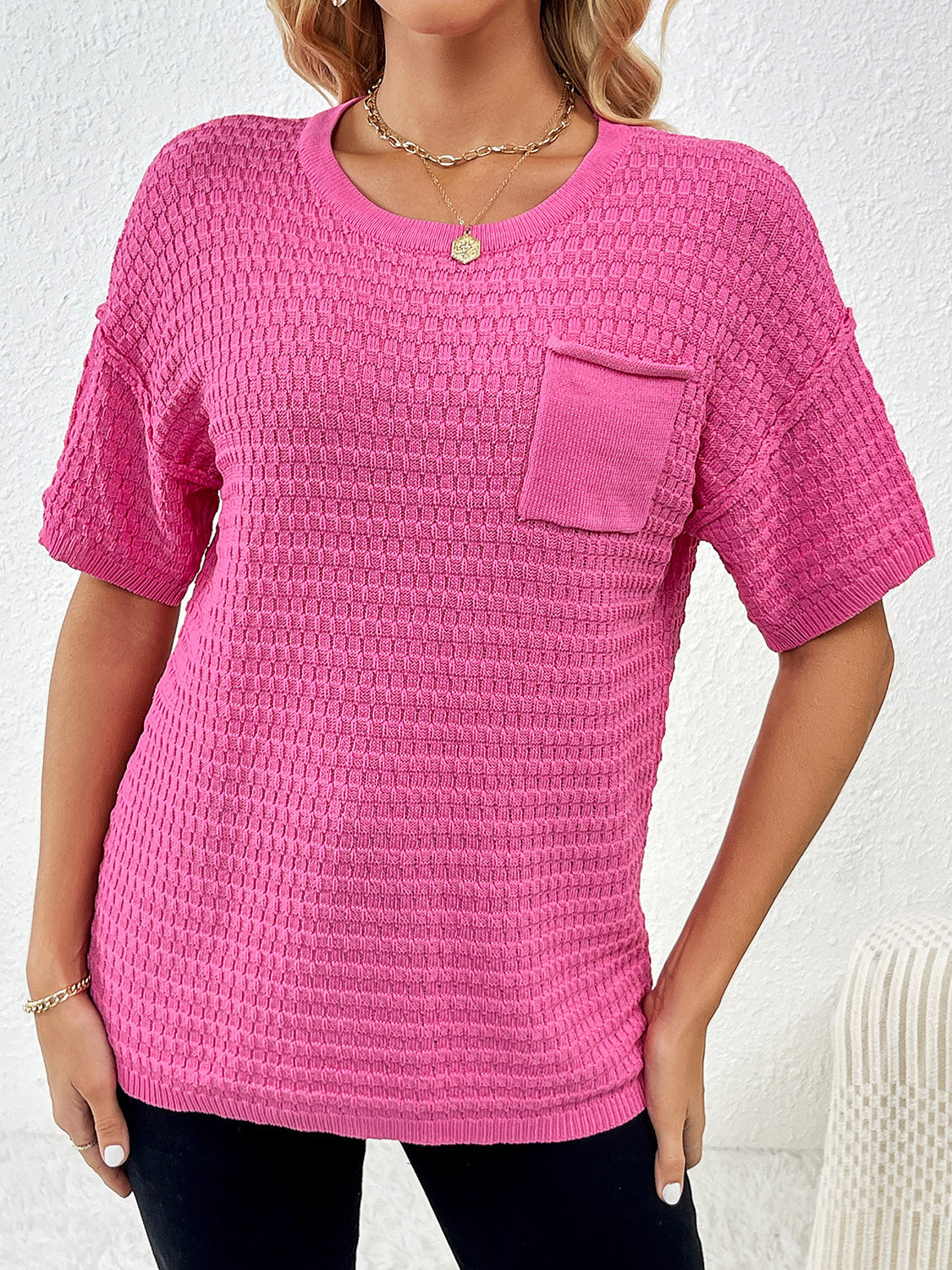 Round Neck Half Sleeve Knit Top-Angel Casuals
