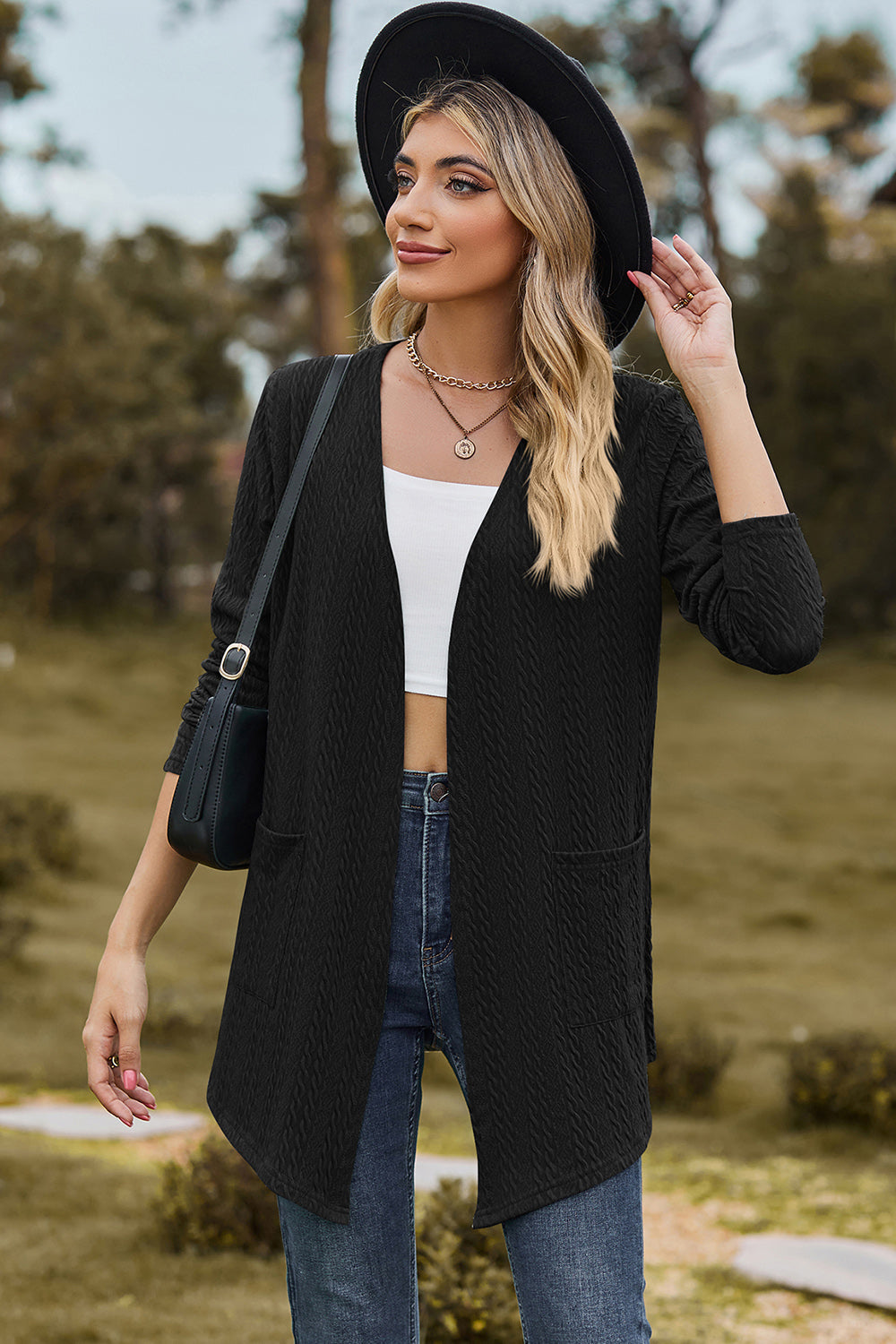 Open Front Long Sleeve Cardigan-Angel Casuals