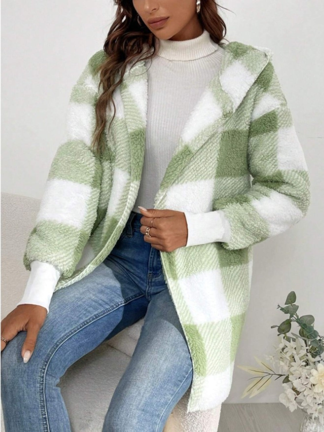 Plaid Long Sleeve Hooded Coat-Angel Casuals