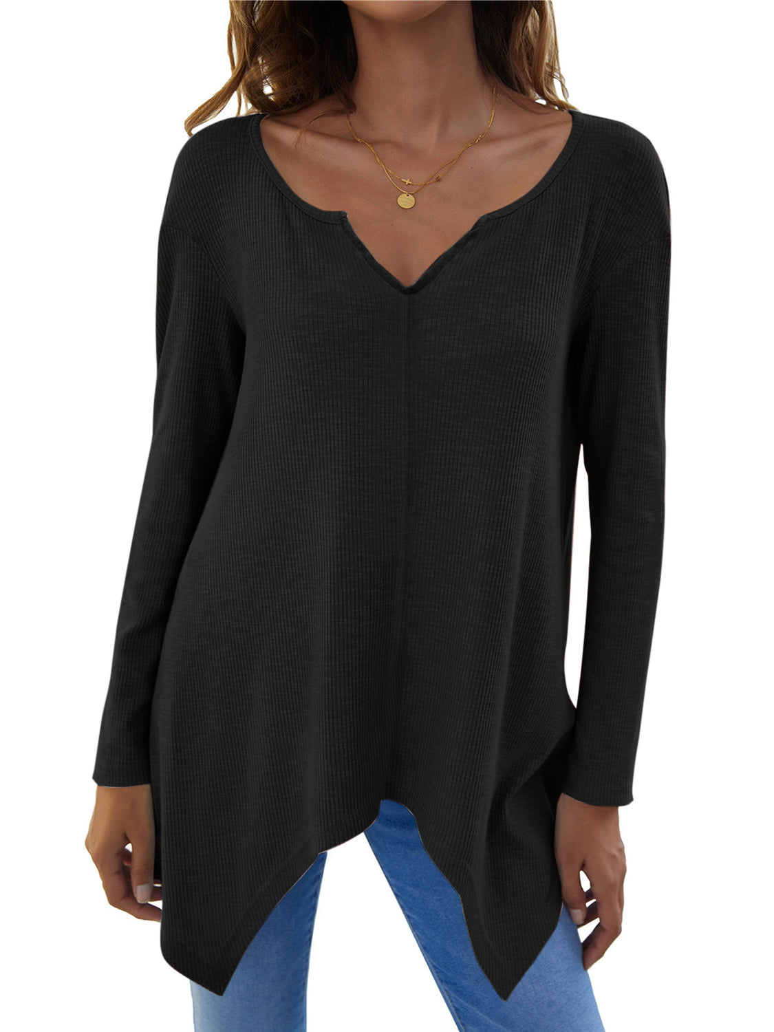 Full Size V-Neck Long Sleeve T-Shirt-Angel Casuals