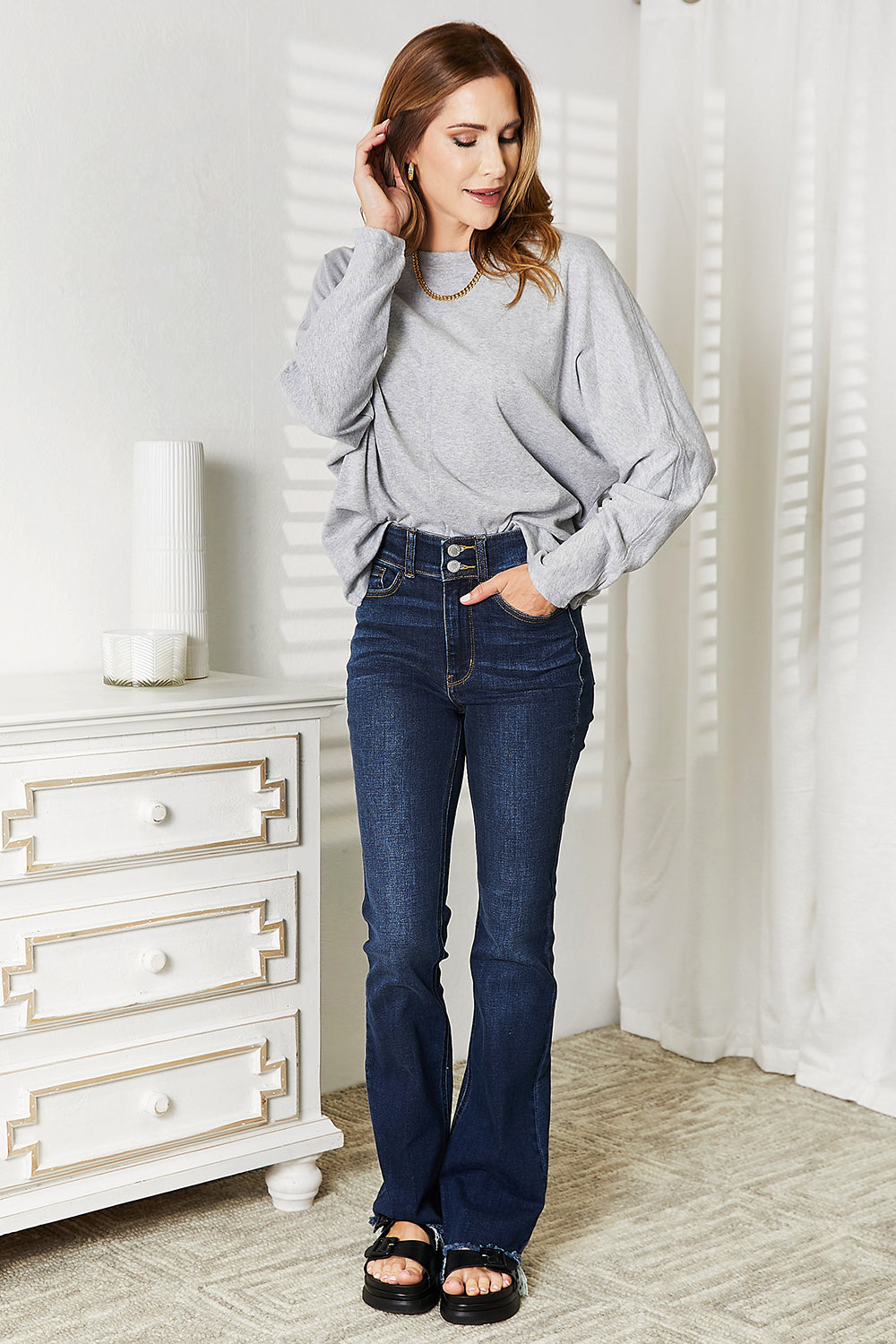 Double Take Seam Detail Round Neck Long Sleeve Top-Angel Casuals