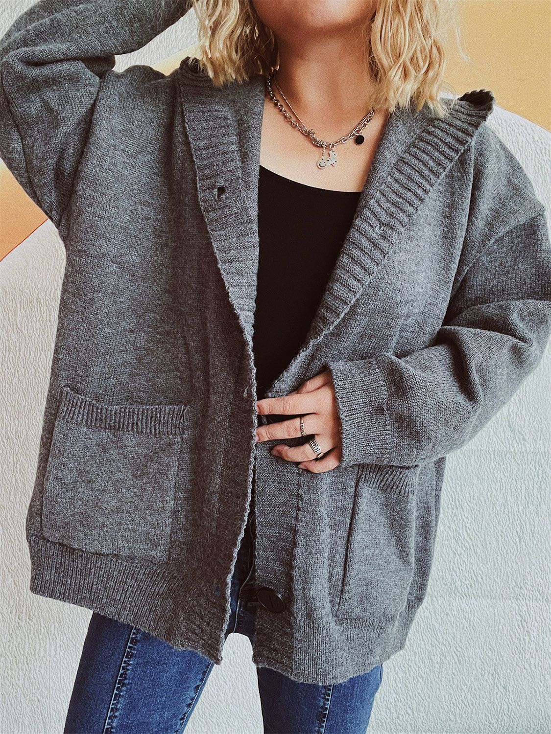 Dropped Shoulder Long Sleeve Hooded Cardigan-Angel Casuals