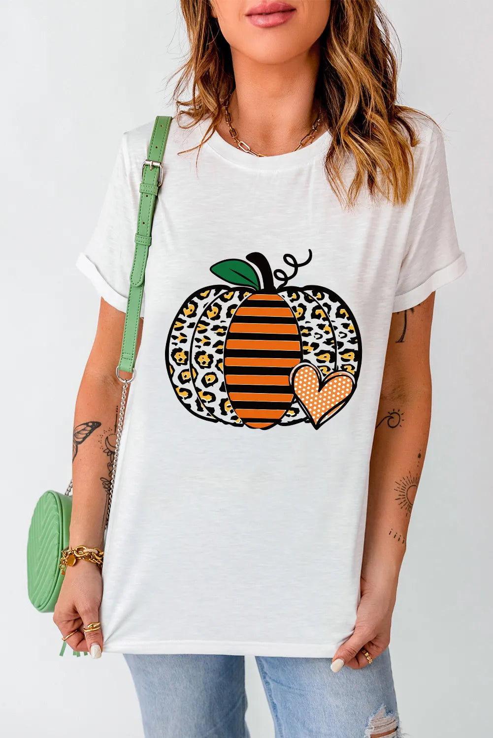 Pumpkin Graphic Round Neck Short Sleeve T-Shirt-Angel Casuals
