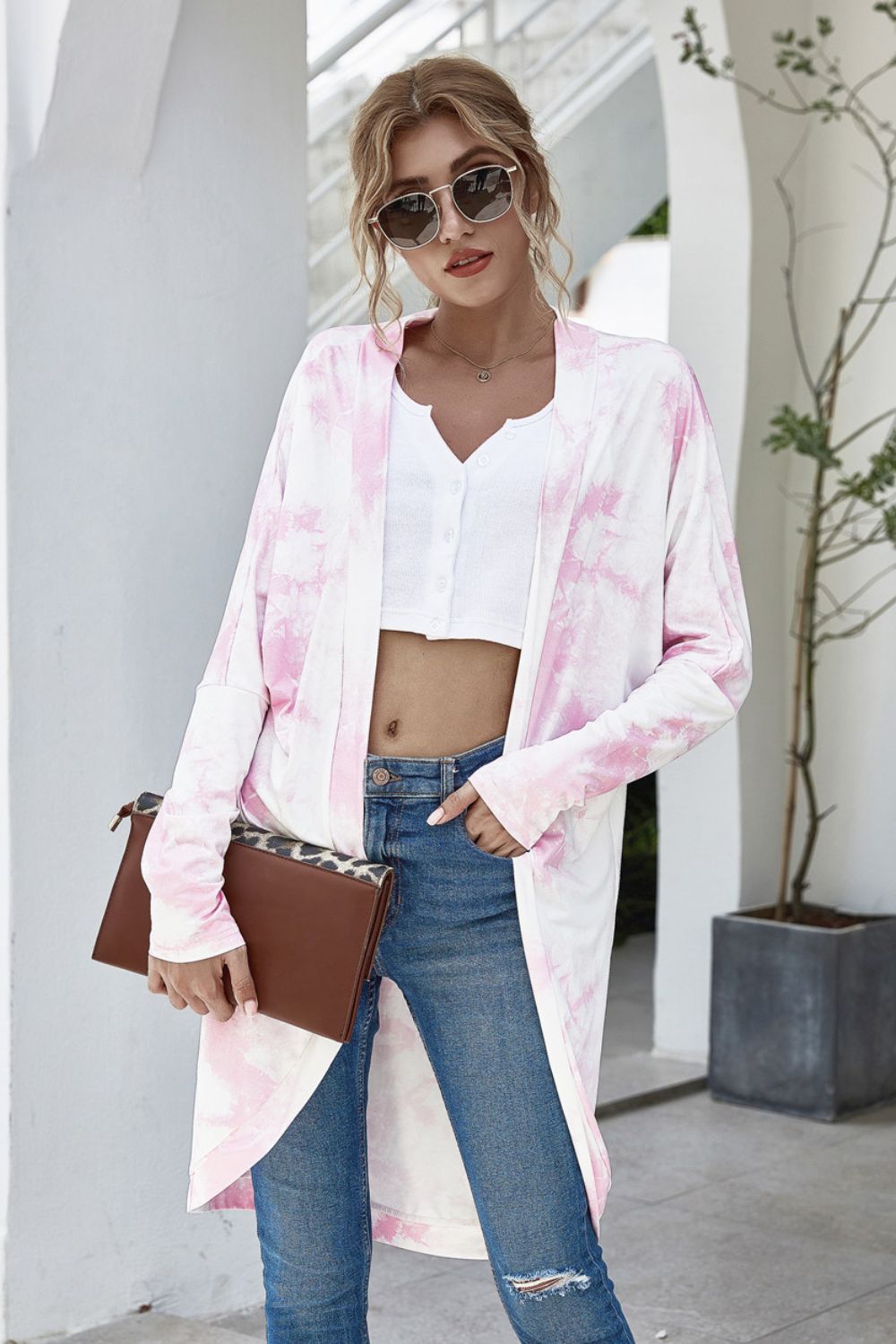 Tie-Dye Open Front Longline Cardigan-Angel Casuals