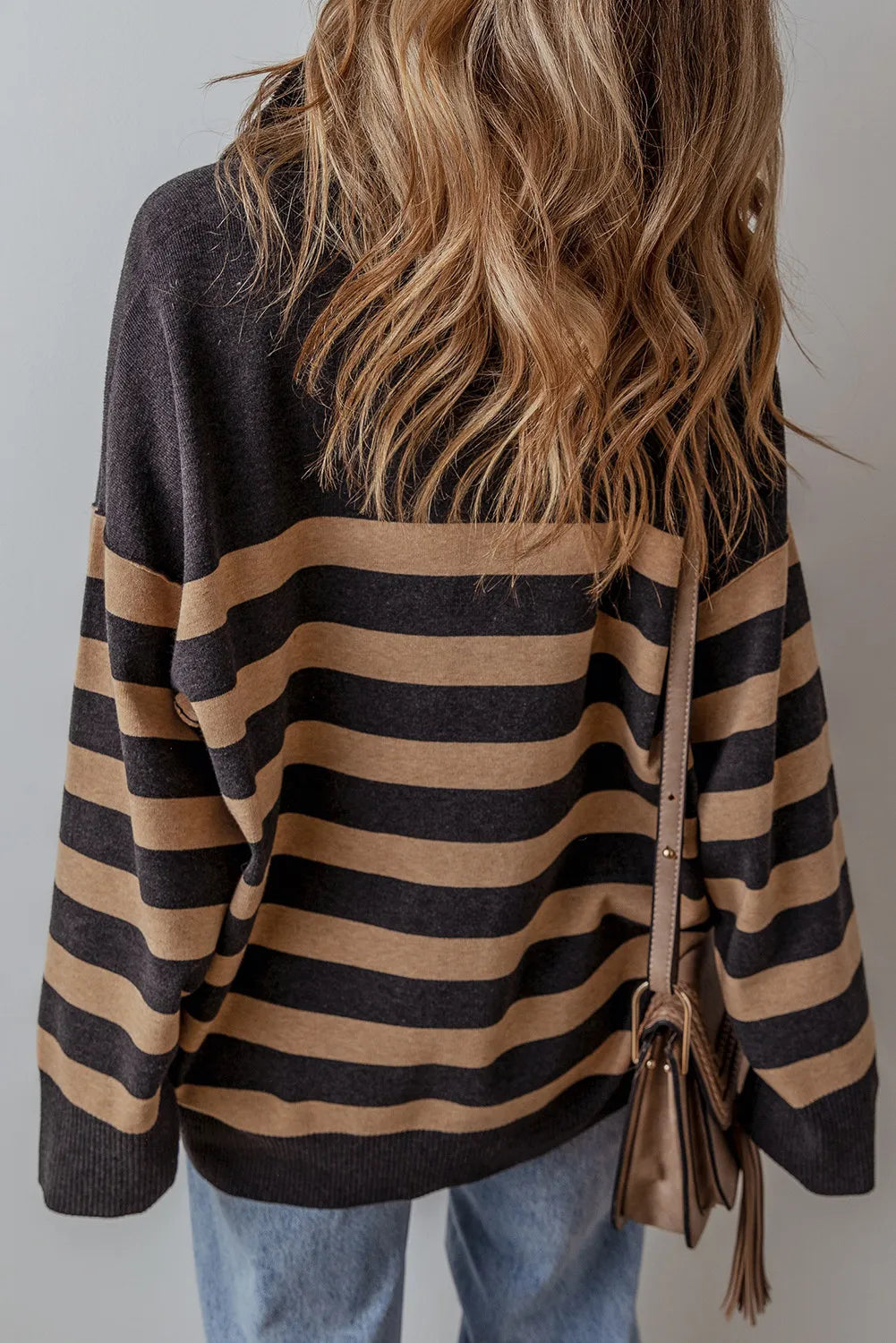 Striped Half Zip Long Sleeve Knit Top-Angel Casuals