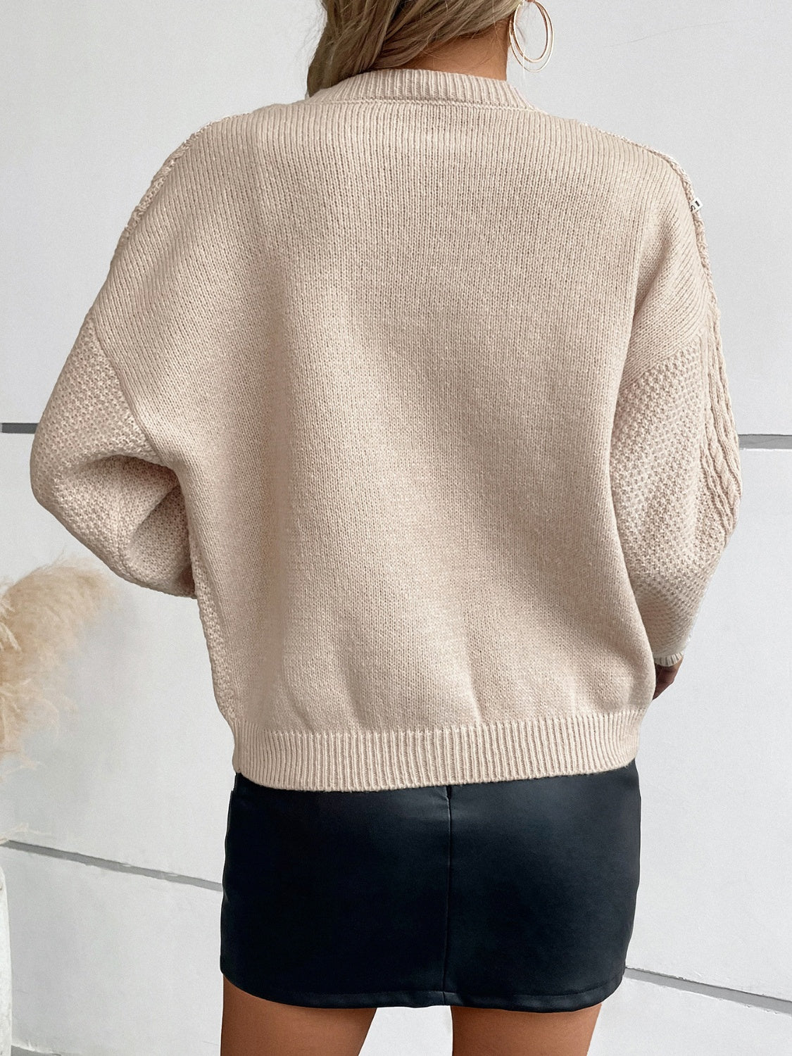 Cable-Knit Round Neck Button Up Cardigan-Angel Casuals
