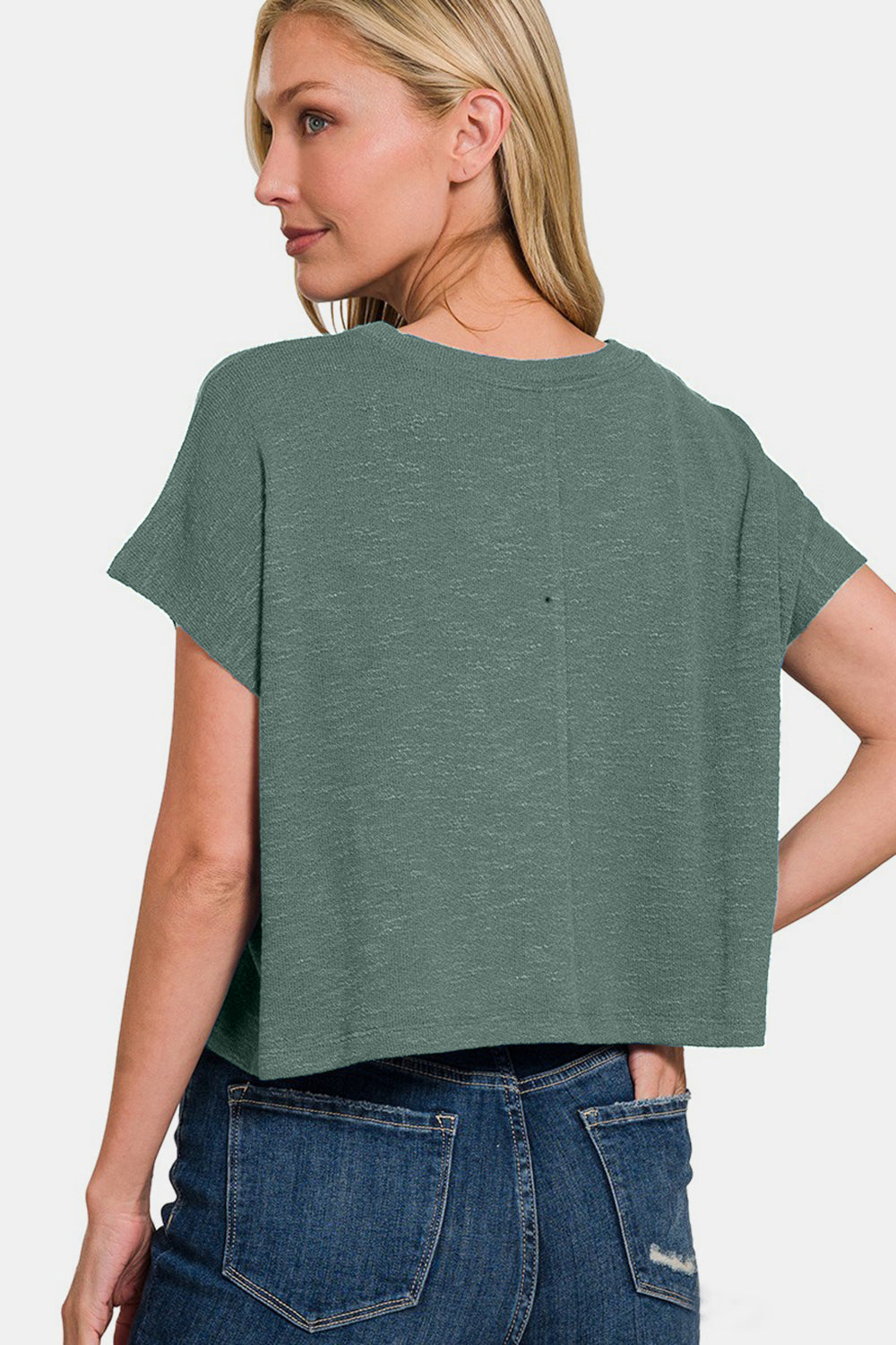 Zenana Round Neck Short Sleeve Crop T-Shirt-Angel Casuals