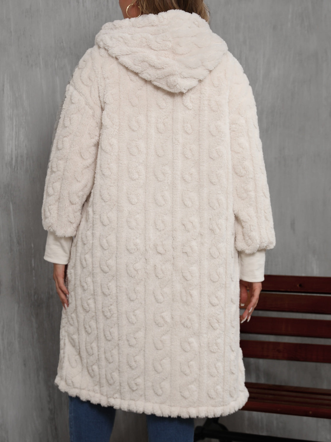 Plus Size Open Front Hooded Plush Coat-Angel Casuals