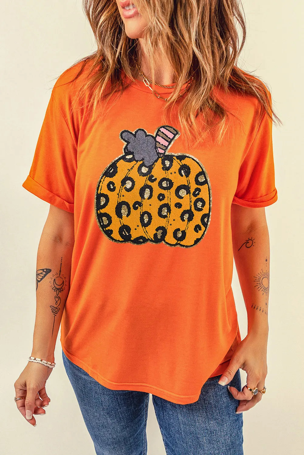 Pumpkin Round Neck Short Sleeve T-Shirt-Angel Casuals