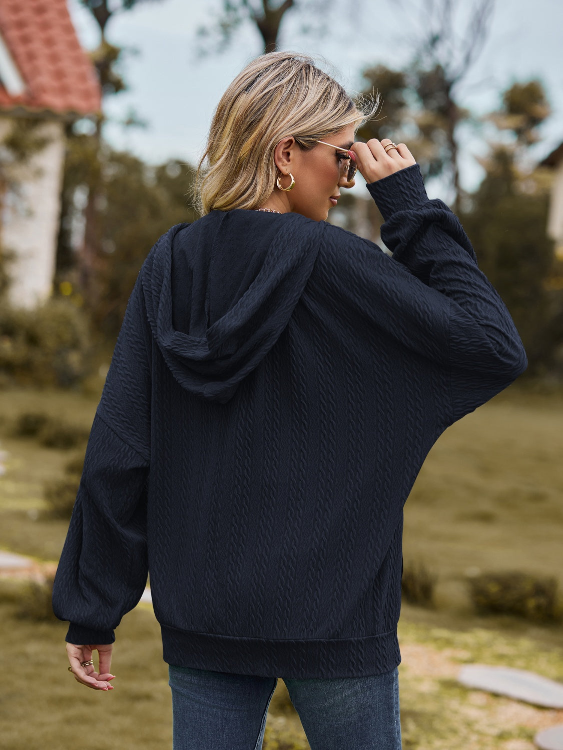 Zip Up Drawstring Long Sleeve Hooded Jacket-Angel Casuals