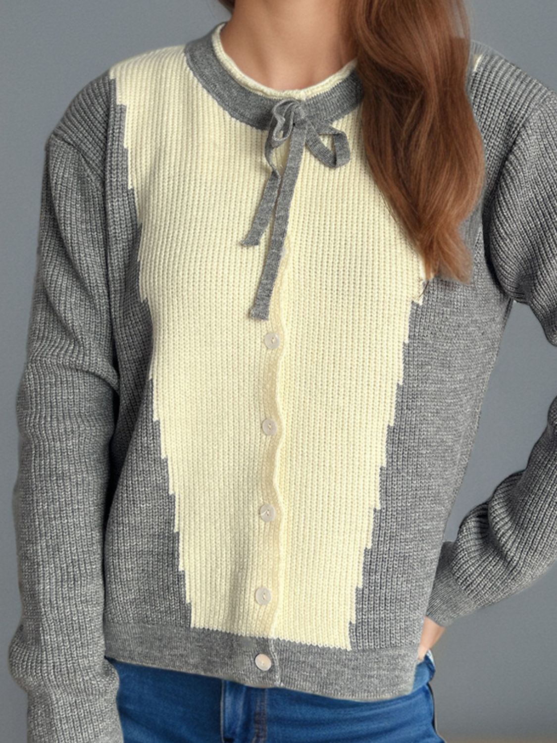 Contrast Button Down Long Sleeve Cardigan-Angel Casuals