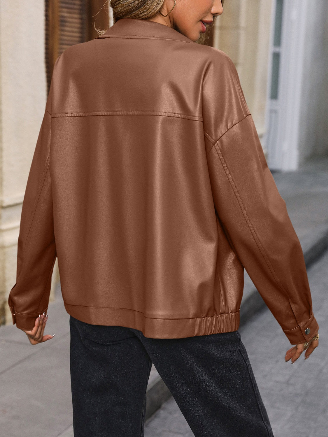 Ivy Lane Pocketed Zip Up Collared Neck Jacket-Angel Casuals