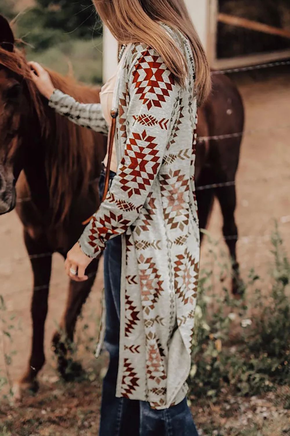 Geometric Open Front Long Sleeve Cover Up-Angel Casuals