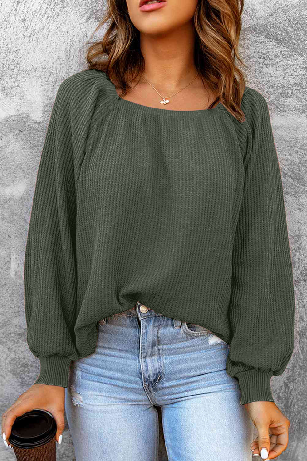 Square Neck Raglan Sleeve T-Shirt-Angel Casuals