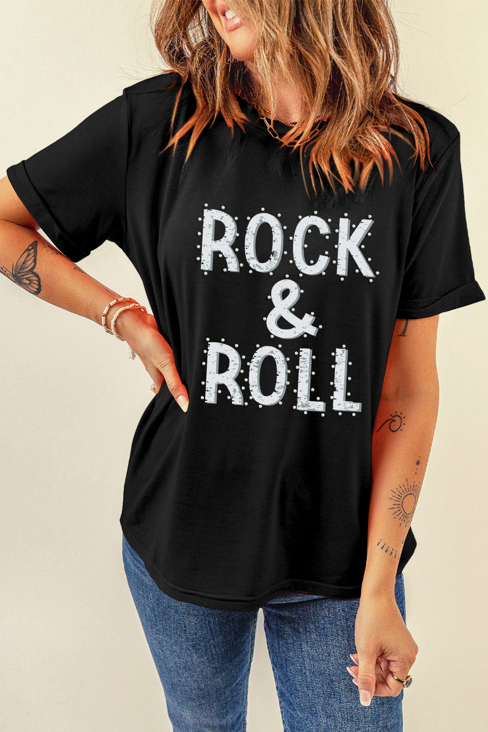 Letter Graphic Round Neck Short Sleeve T-Shirt-Angel Casuals