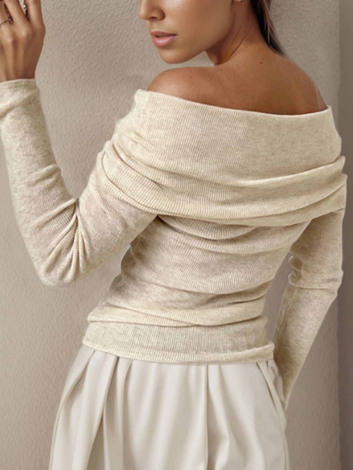 Off-Shoulder Long Sleeve Sweater-Angel Casuals