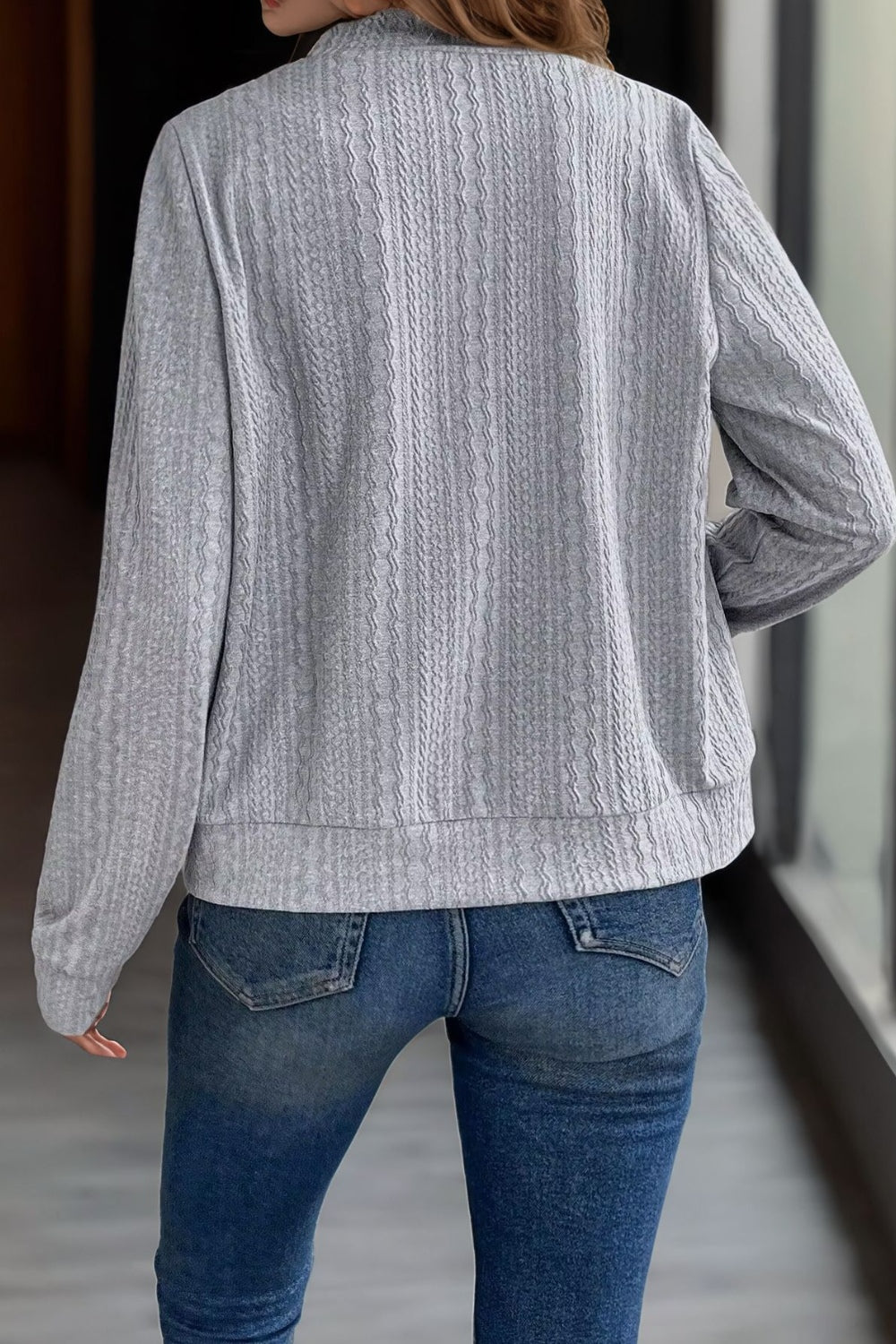 Baseball Collar Zip Up Long Sleeve Jacket-Angel Casuals