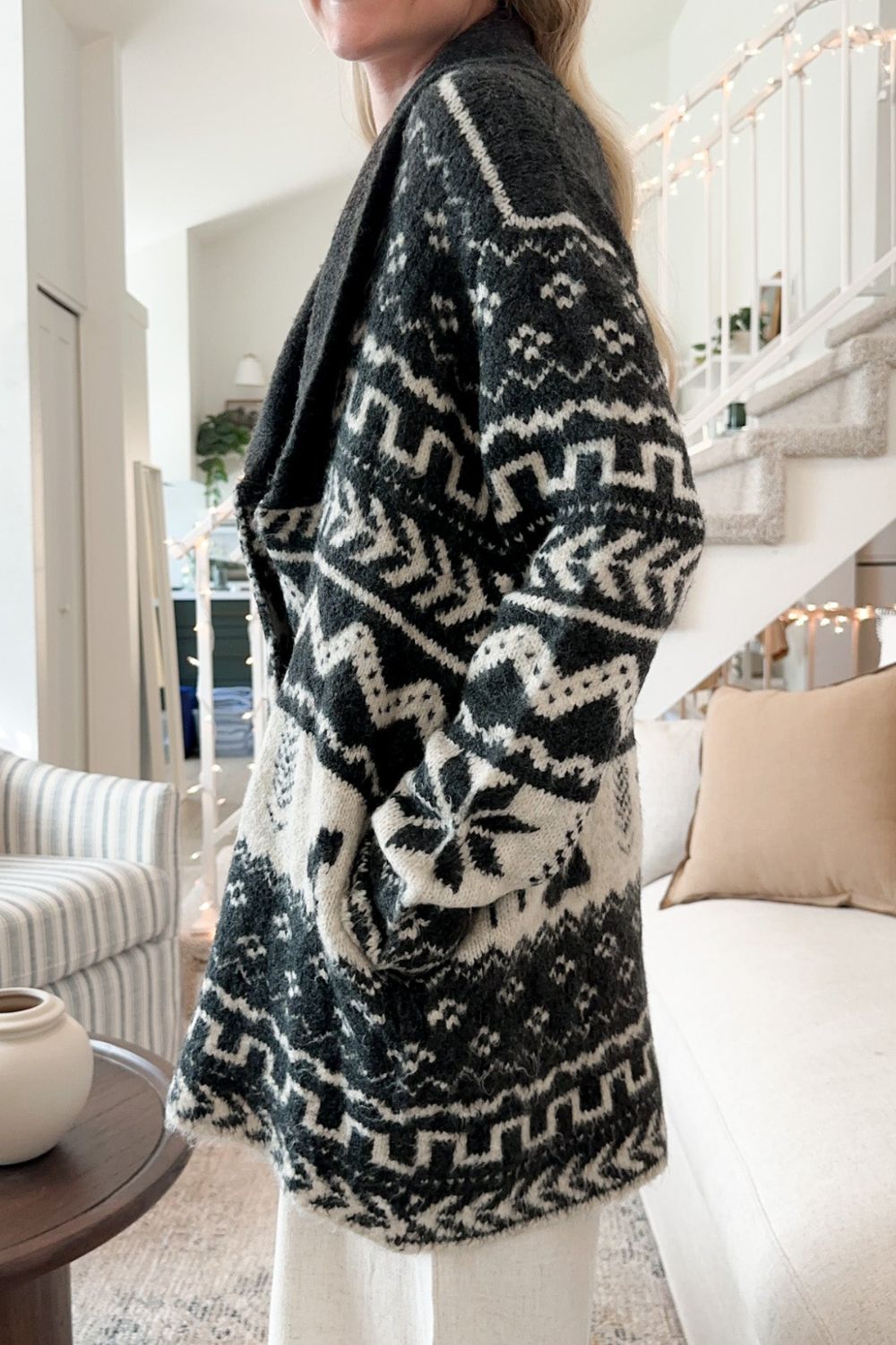 Snowflakes Collared Neck Long Sleeve Cardigan-Angel Casuals