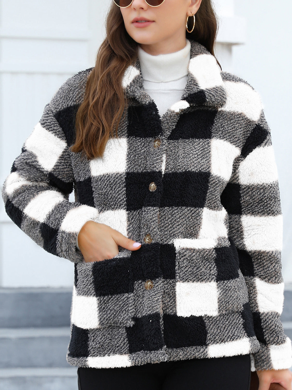Button Up Drop Shoulder Fuzzy Jacket-Angel Casuals