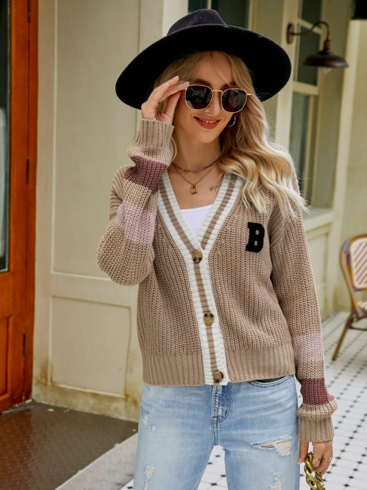 Contrast Button Up Dropped Shoulder Cardigan-Angel Casuals