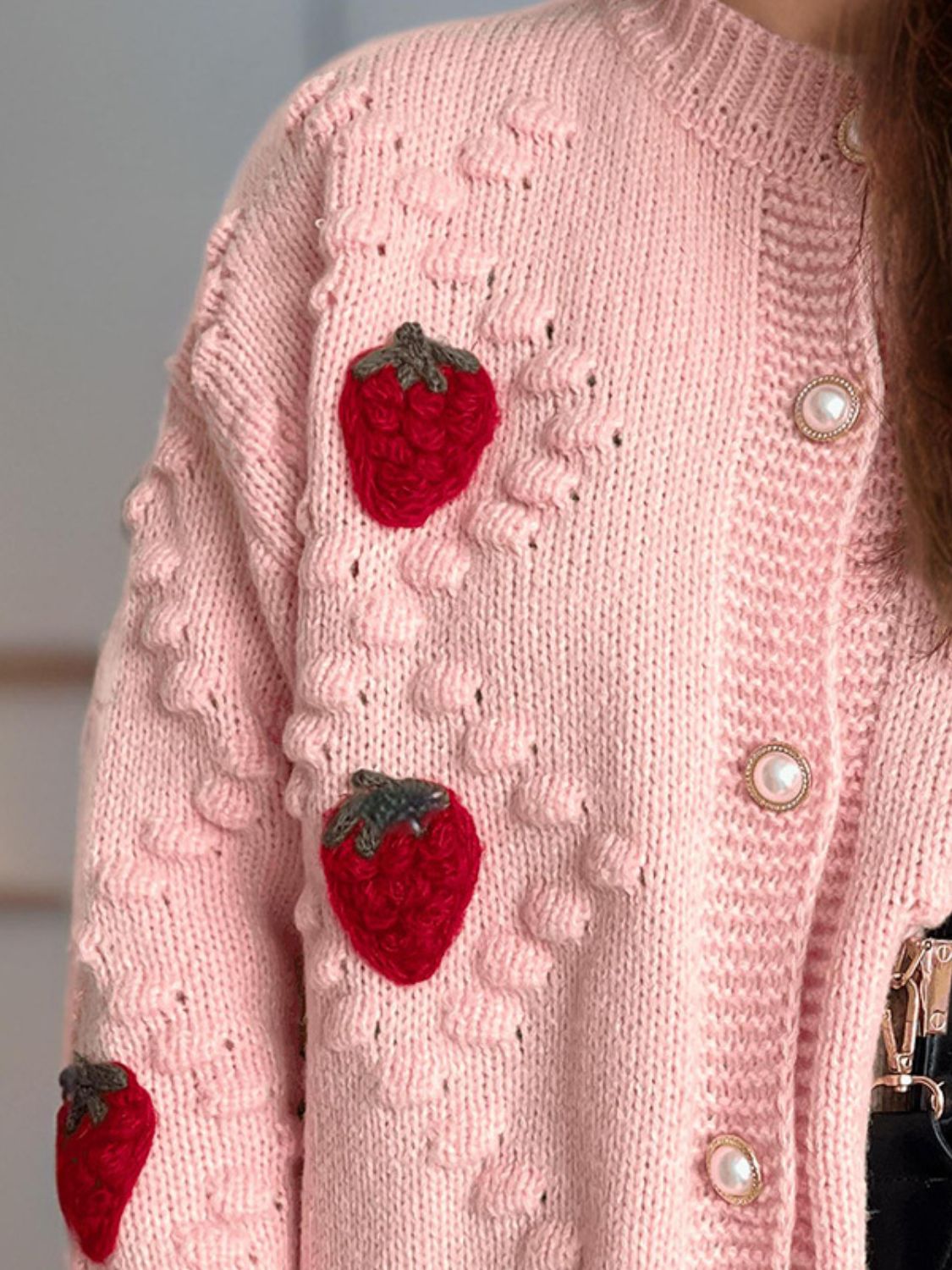 Strawberry Button Down Long Sleeve Cardigan-Angel Casuals