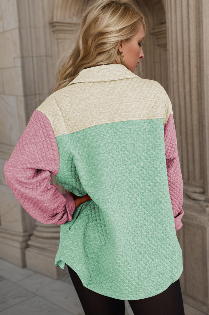 Color Block Button Up Long Sleeve Shacket-Angel Casuals