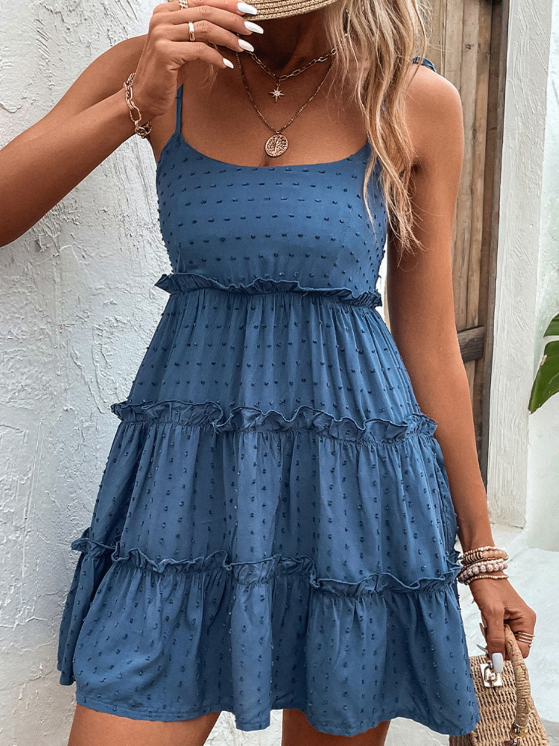 Frill Spaghetti Strap Tiered Dress-Angel Casuals