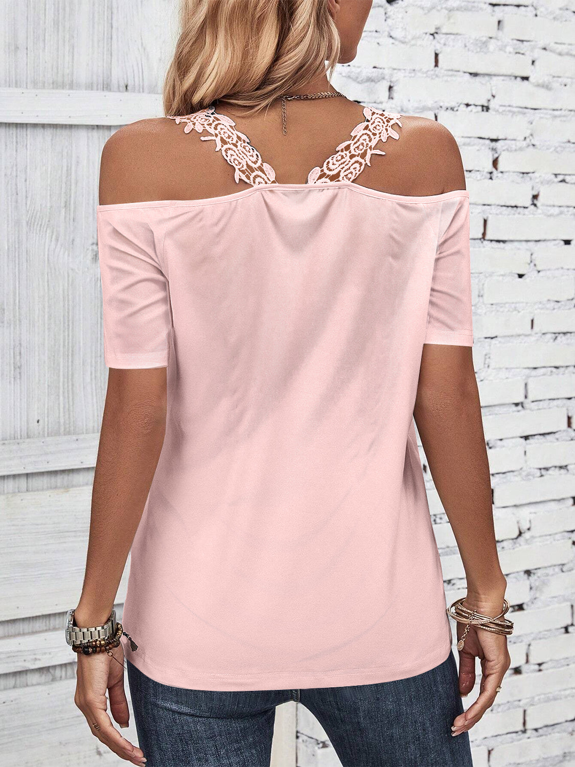 Full Size Lace Detail Short Sleeve T-Shirt-Angel Casuals