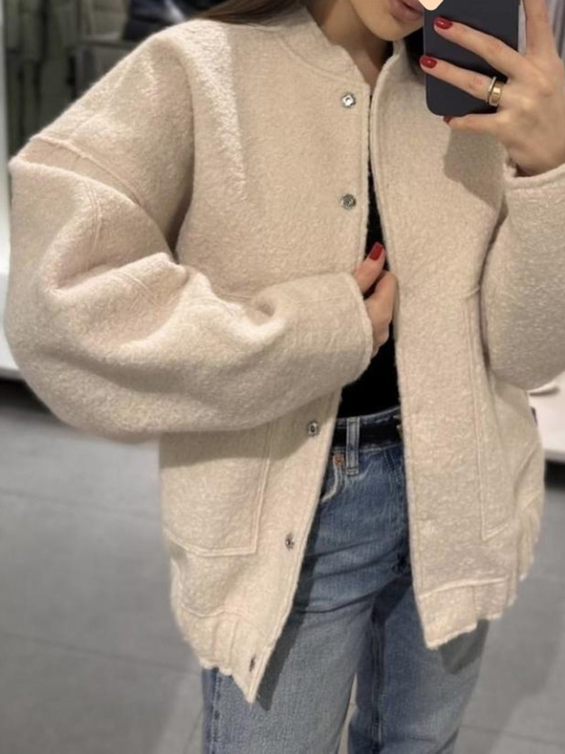Full Size Snap Down Drop Shoulder Jacket-Angel Casuals