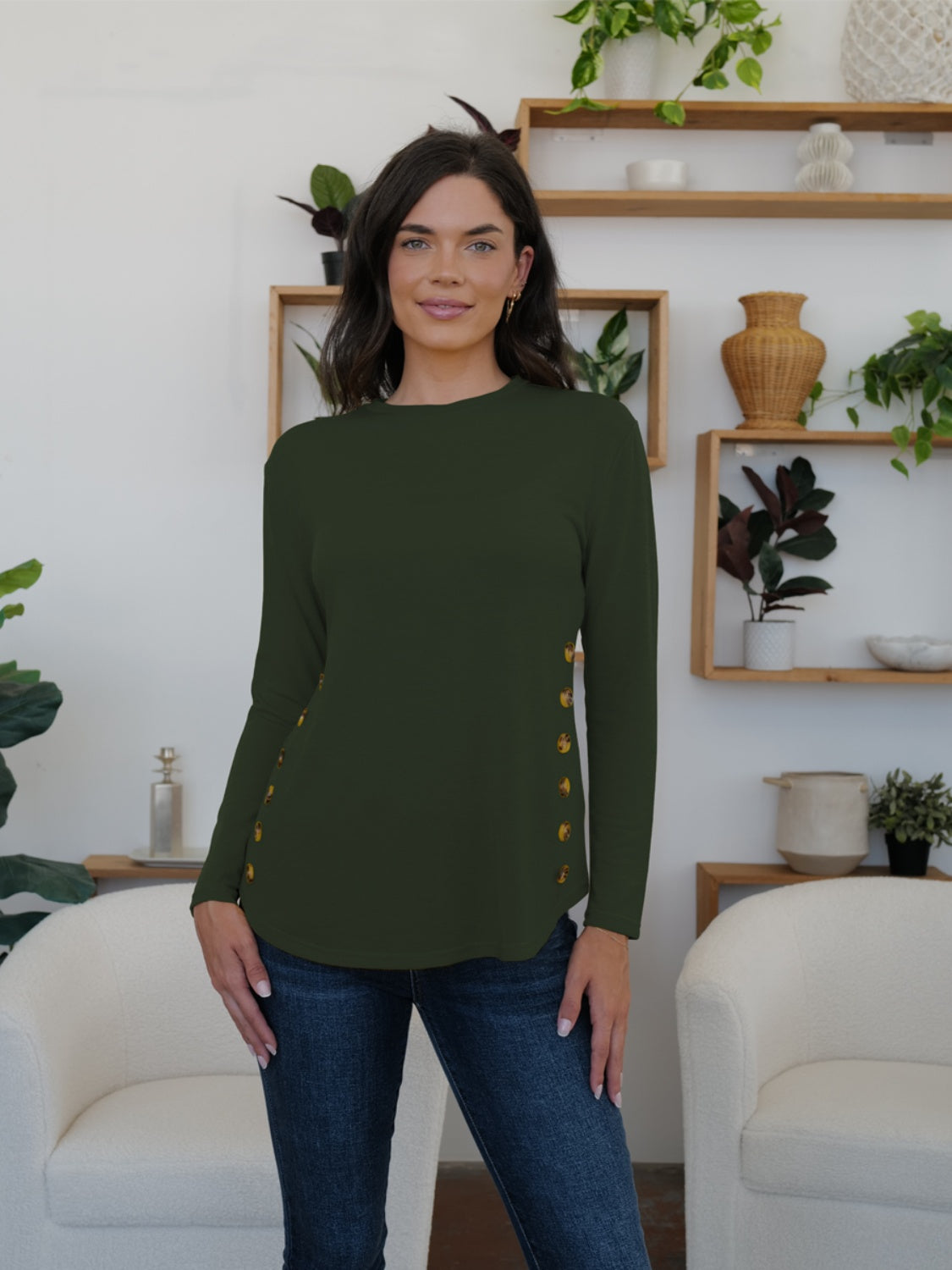 FAM-FAM Round Neck Long Sleeve T-Shirt-Angel Casuals