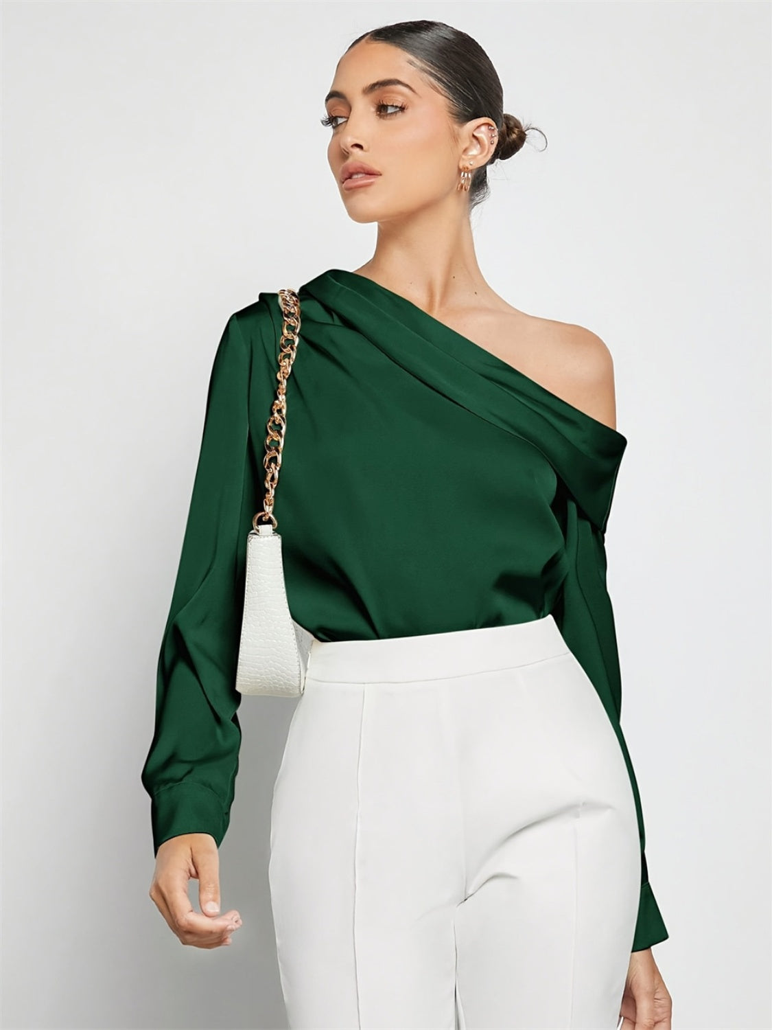 Ruched One Shoulder Long Sleeve Top-Angel Casuals