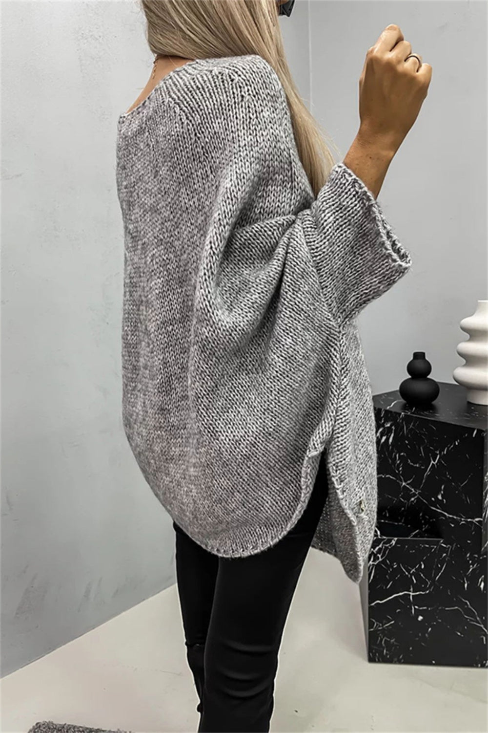 Round Neck Batwing Sleeve Sweater-Angel Casuals