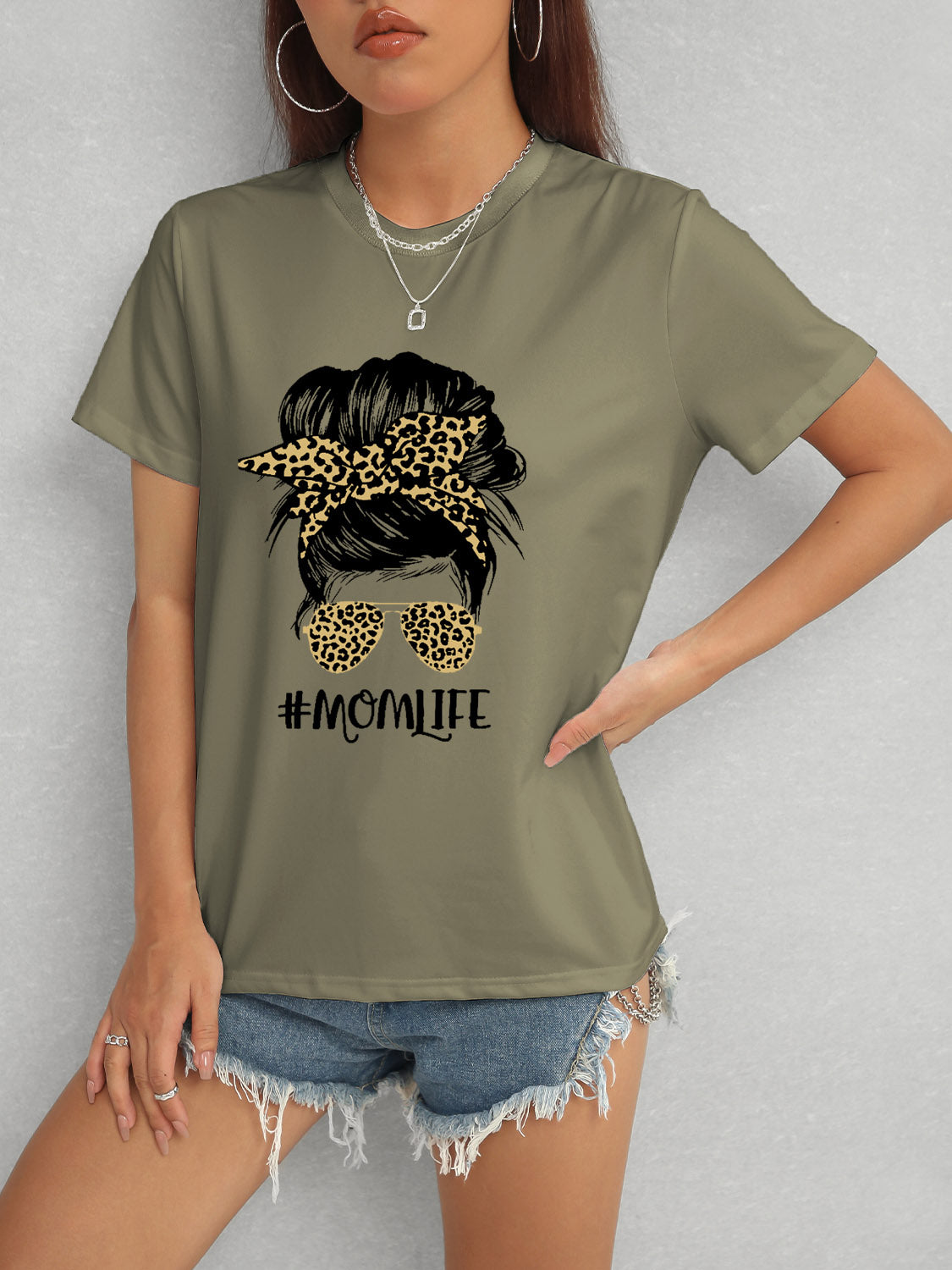 MOMLIFE Round Neck Short Sleeve T-Shirt-Angel Casuals