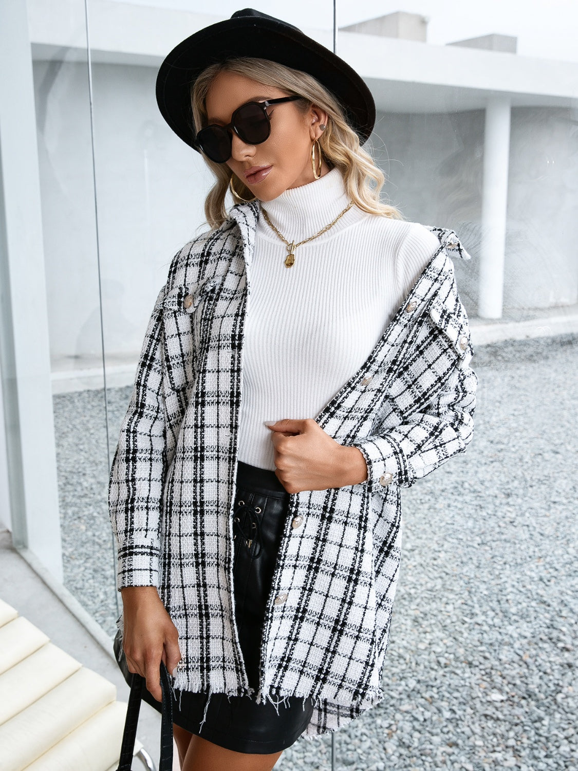 Ivy Lane Plaid Pocketed Button Up Dropped Shoulder Jacket-Angel Casuals