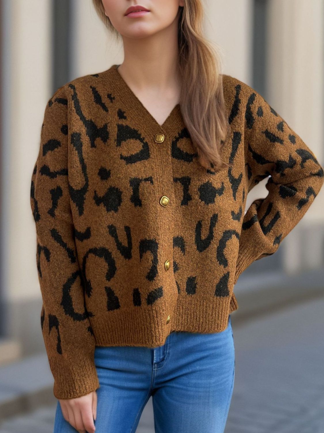 Leopard V-Neck Button Up Cardigan-Angel Casuals