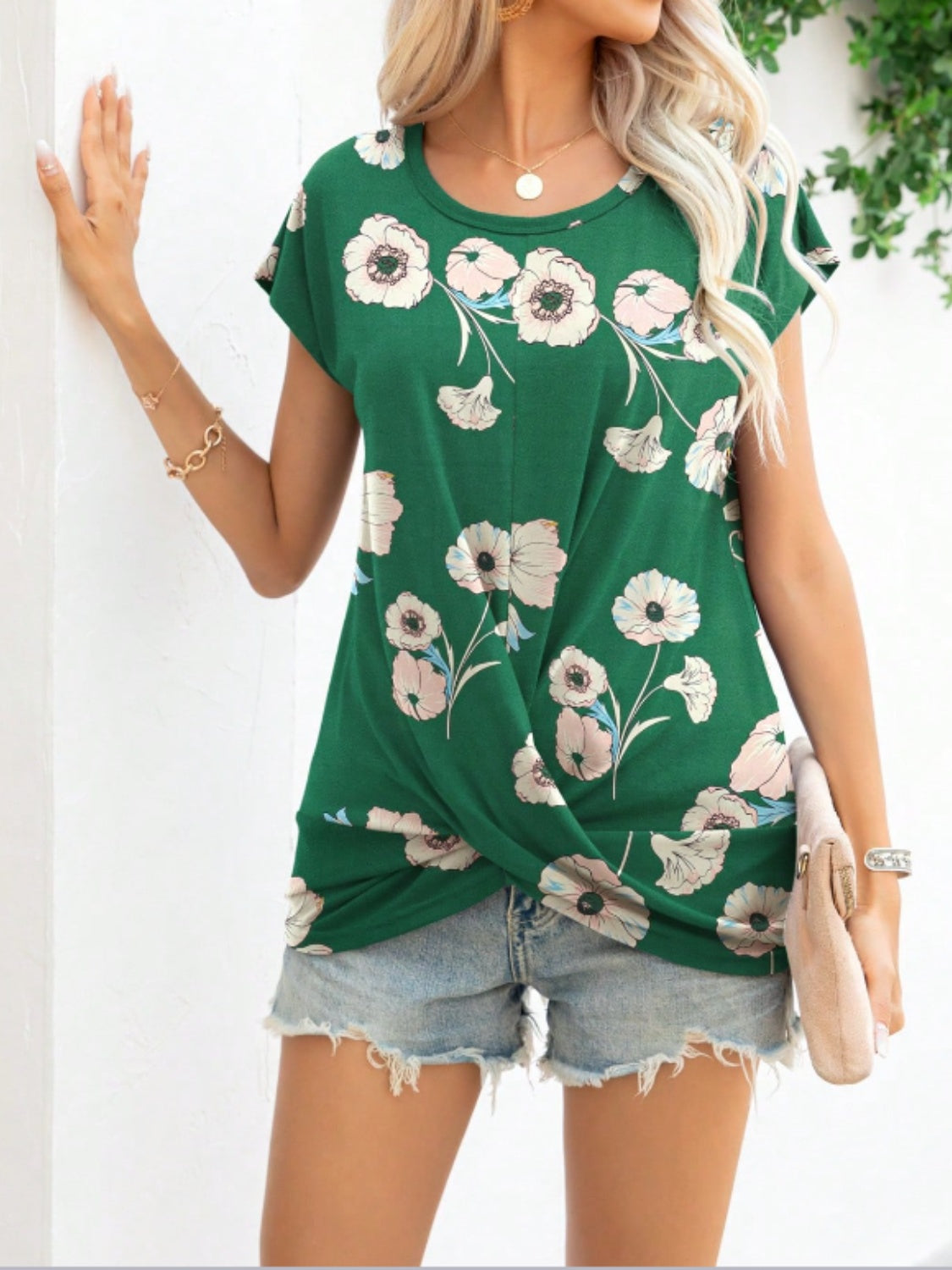 Printed Round Neck Short Sleeve T-Shirt-Angel Casuals
