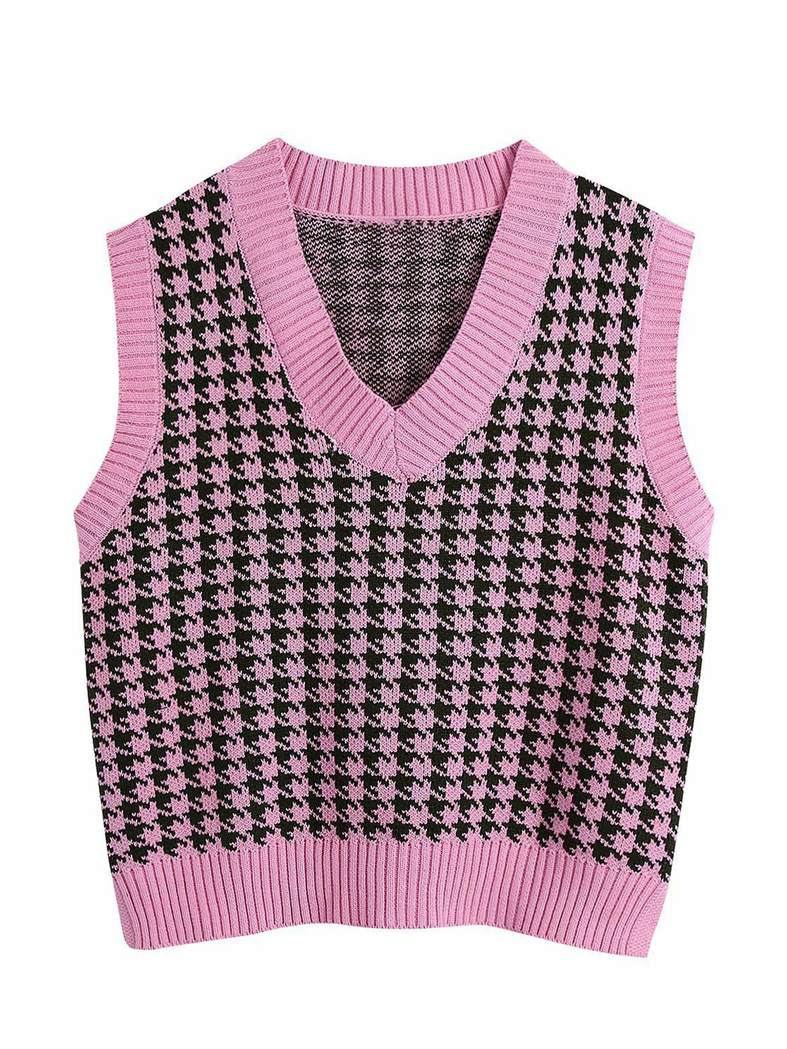 Houndstooth V-Neck Sweater Vest-Angel Casuals
