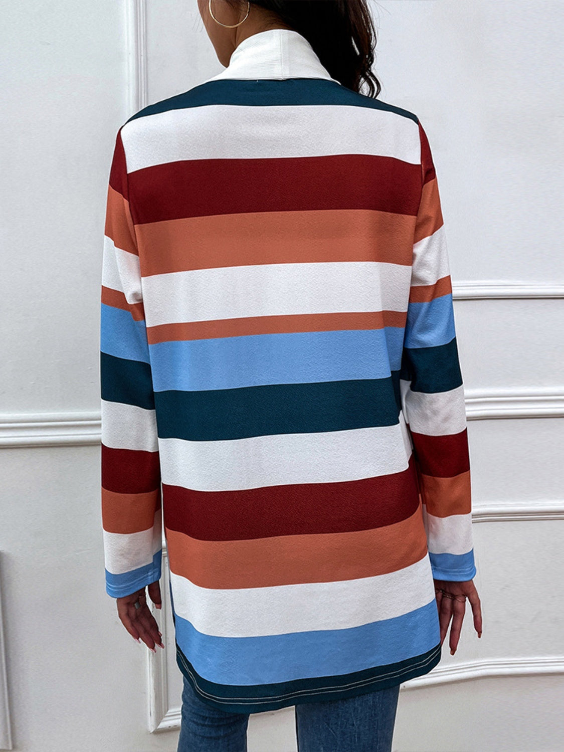 Shiny Color Block Open Front Cardigan-Angel Casuals