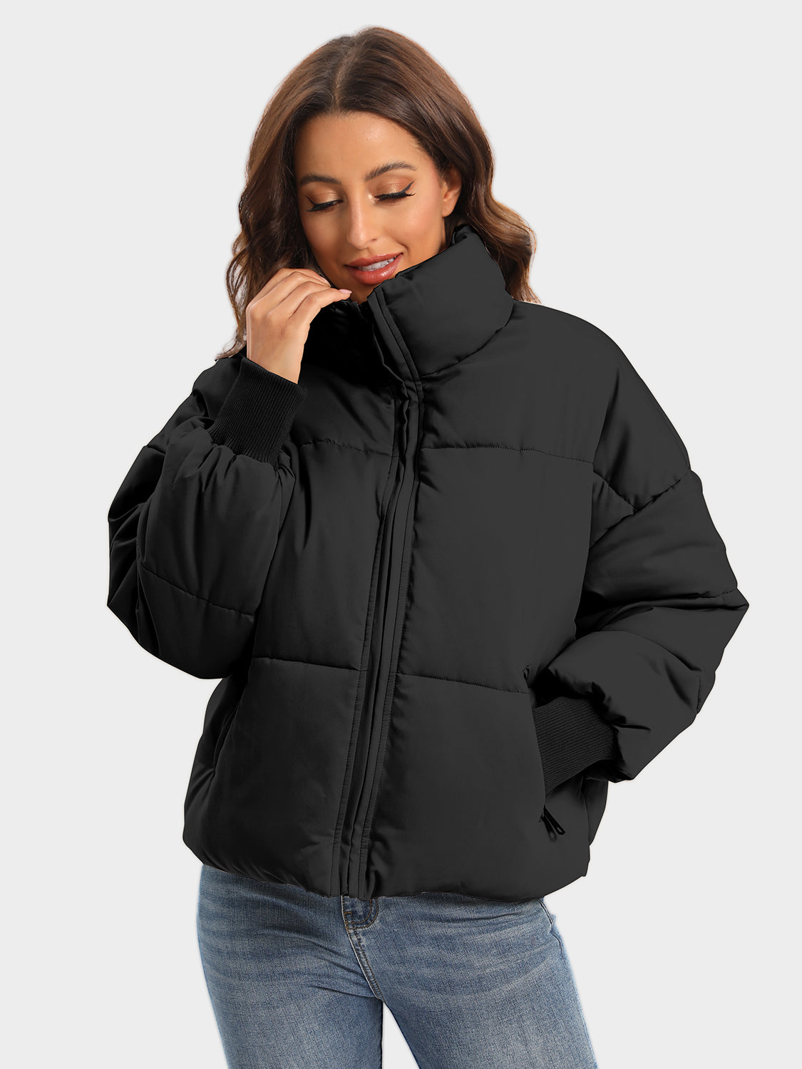 Zip Up Turtleneck Long Sleeve Winter Coat-Angel Casuals