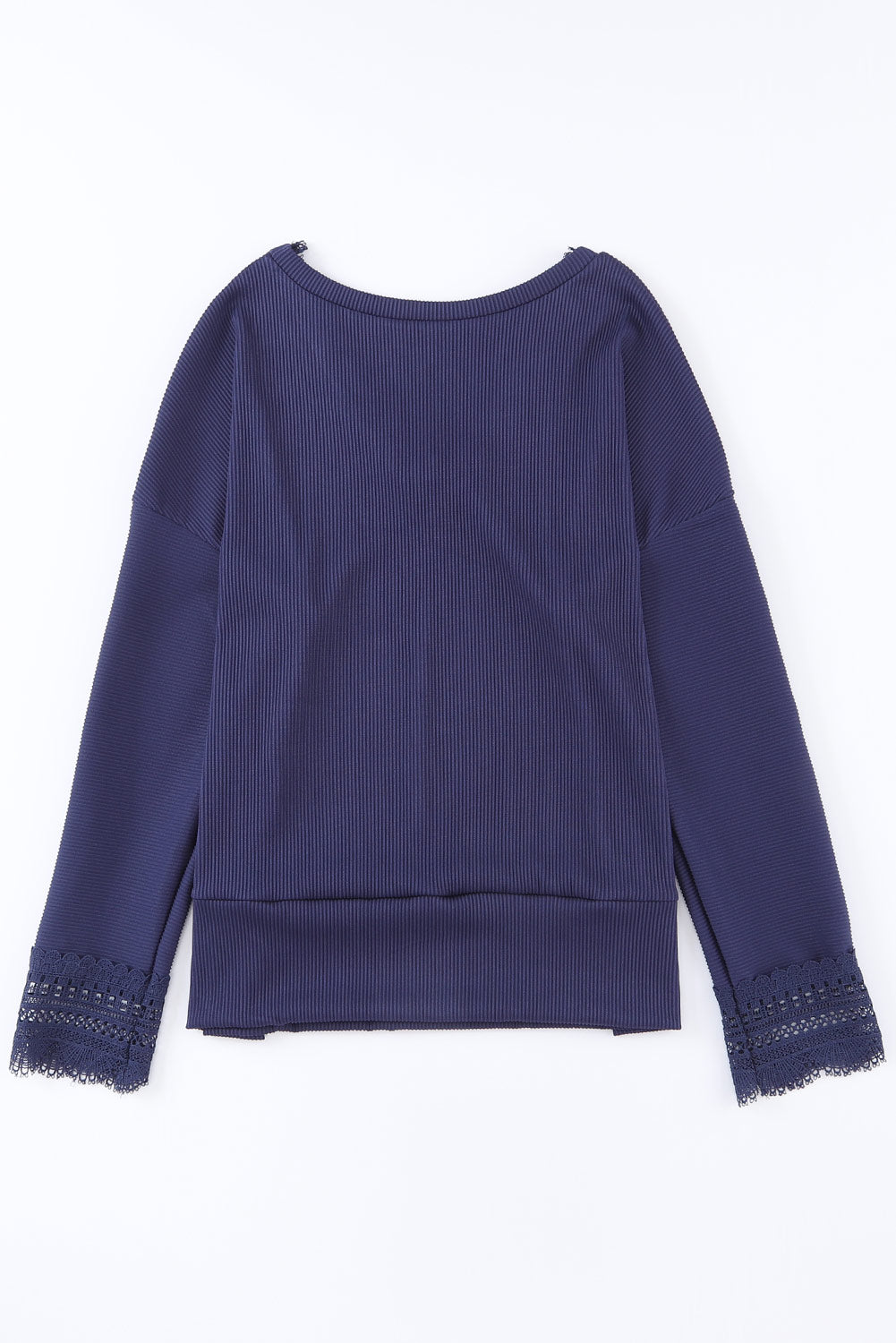 Lace Detail V-Neck Long Sleeve T-Shirt-Angel Casuals