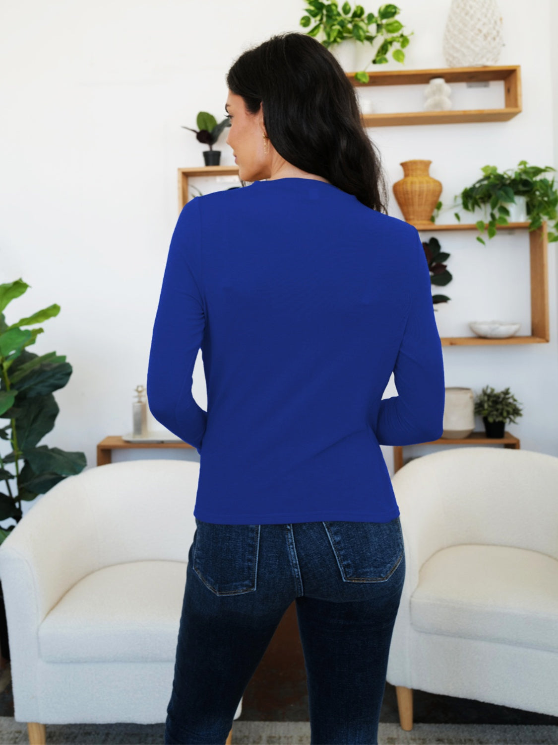 FAM-FAM Ruched Mock Neck Long Sleeve T-Shirt-Angel Casuals