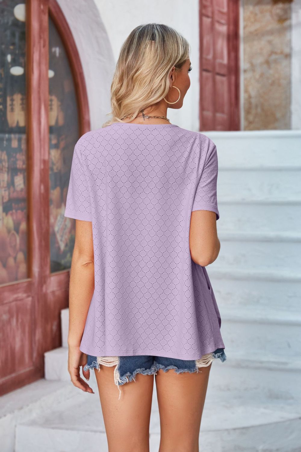 Eyelet Open Front Short Sleeve Cover Up-Angel Casuals