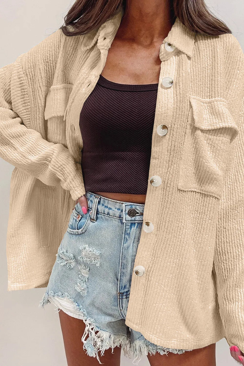 Button Up Long Sleeve Shacket-Angel Casuals