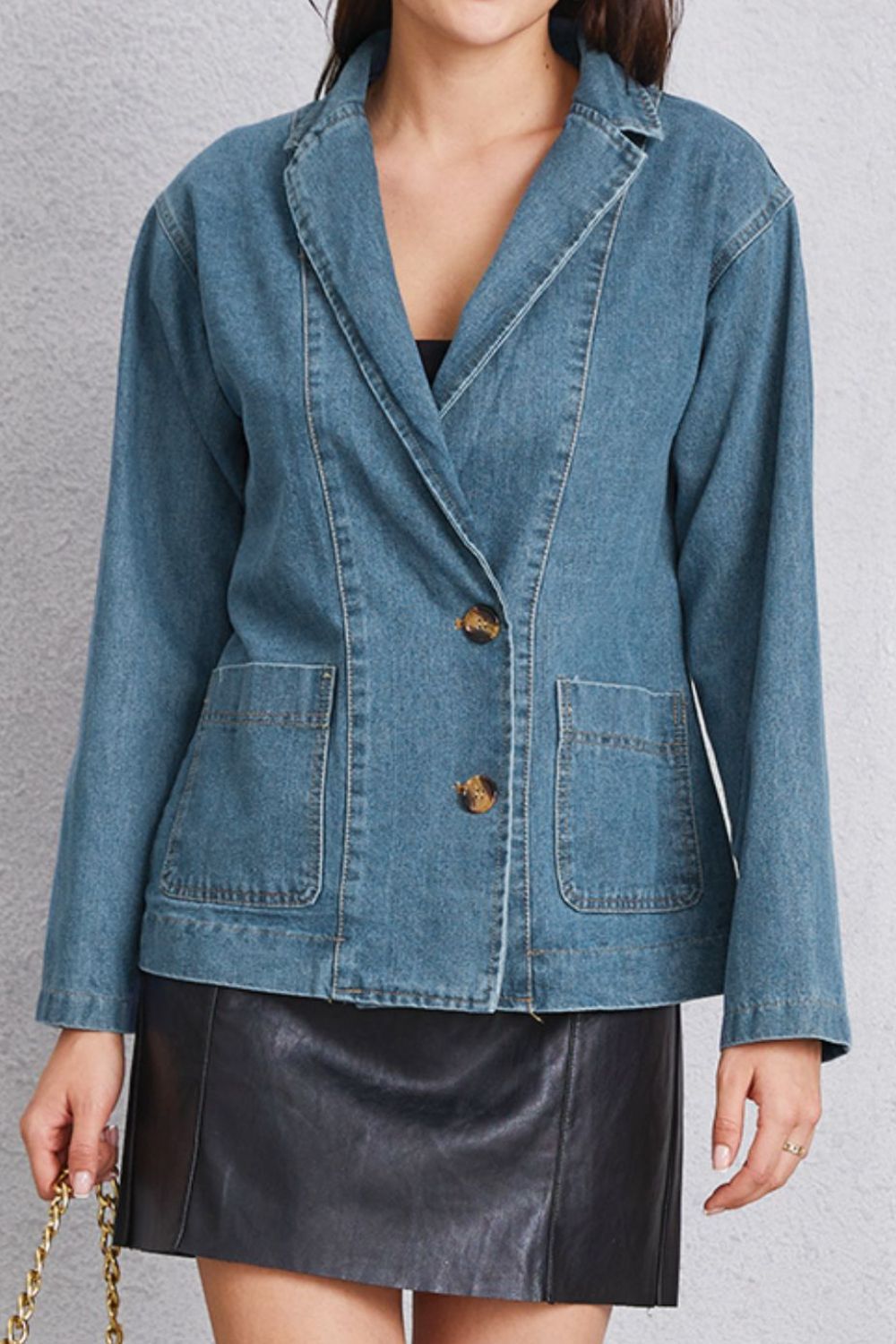 Pocketed Button Up Denim Jacket-Angel Casuals