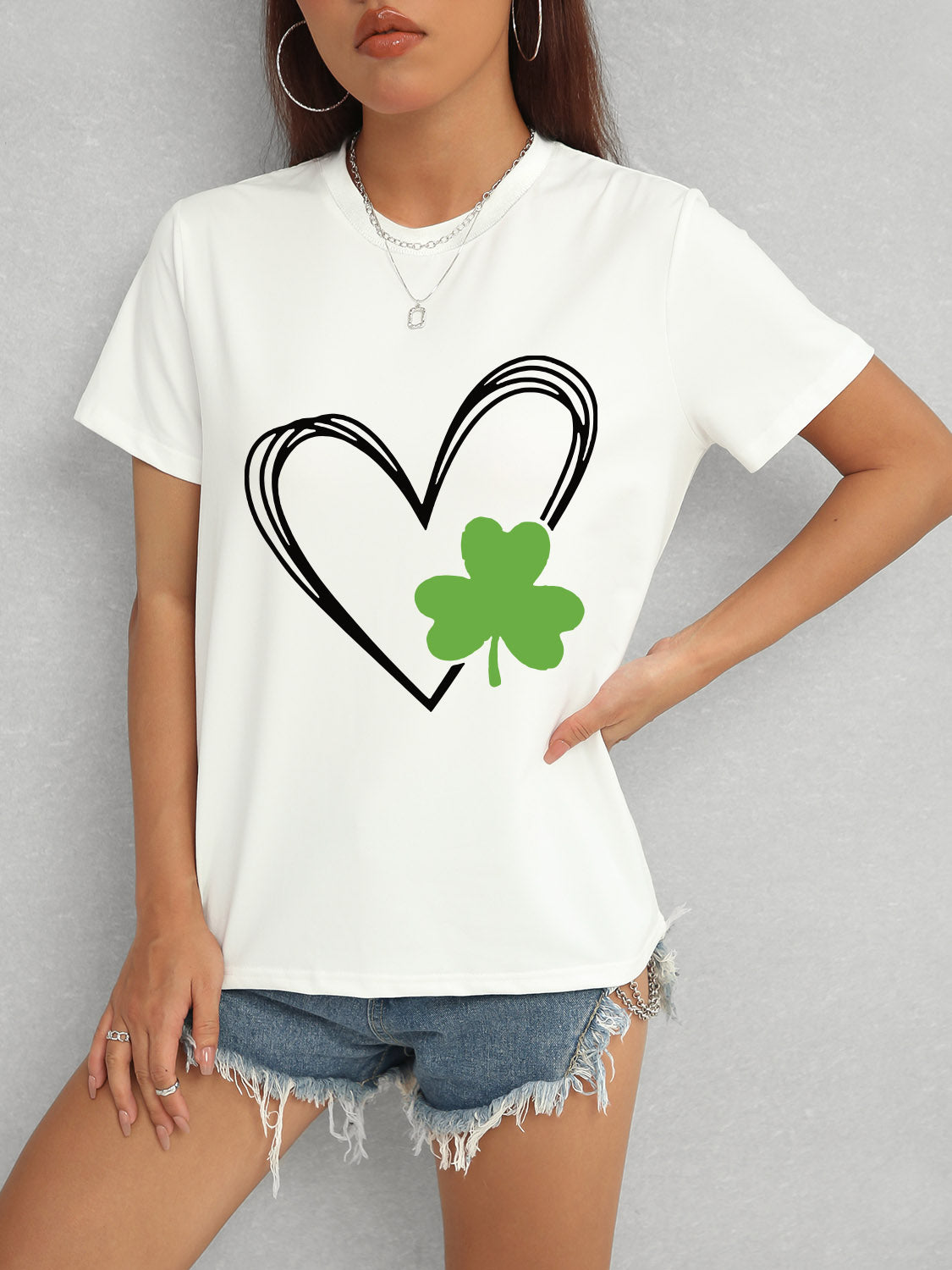 Heart Lucky Clover Short Sleeve T-Shirt-Angel Casuals