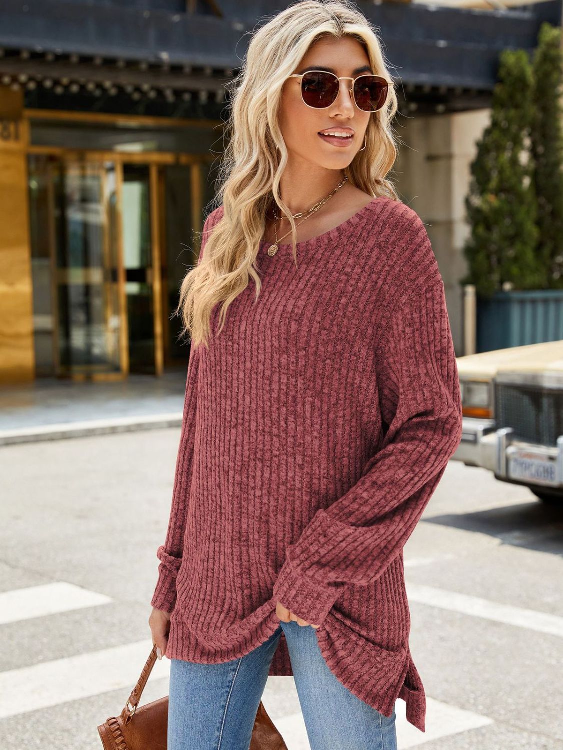 Round Neck Long Sleeve T-Shirt-Angel Casuals