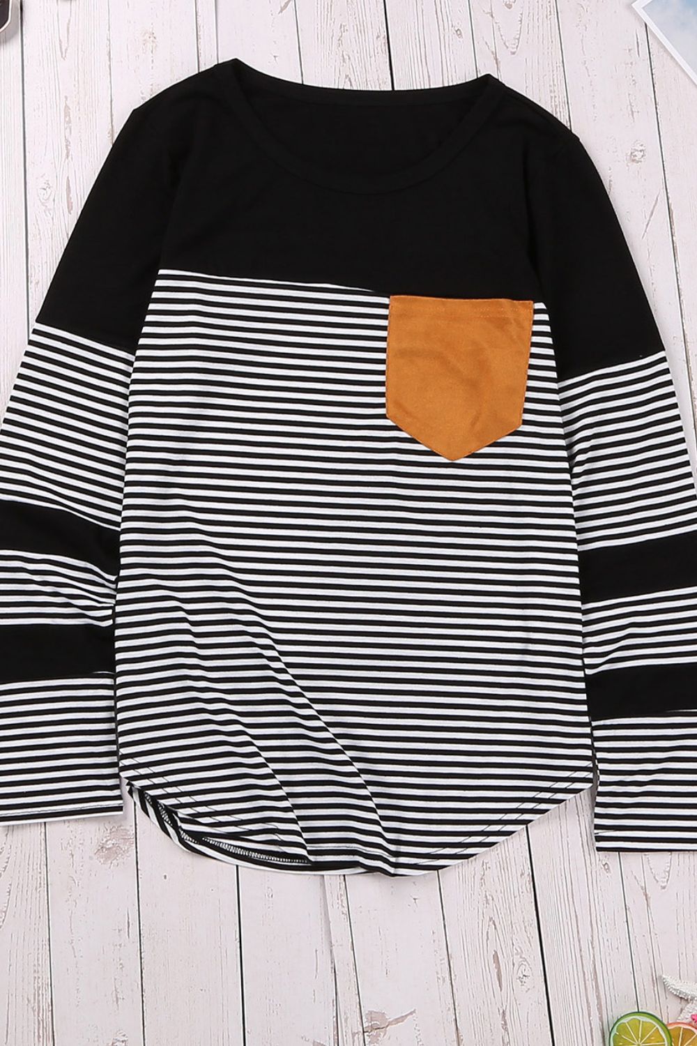 Striped Round Neck Long Sleeve T-Shirt-Angel Casuals
