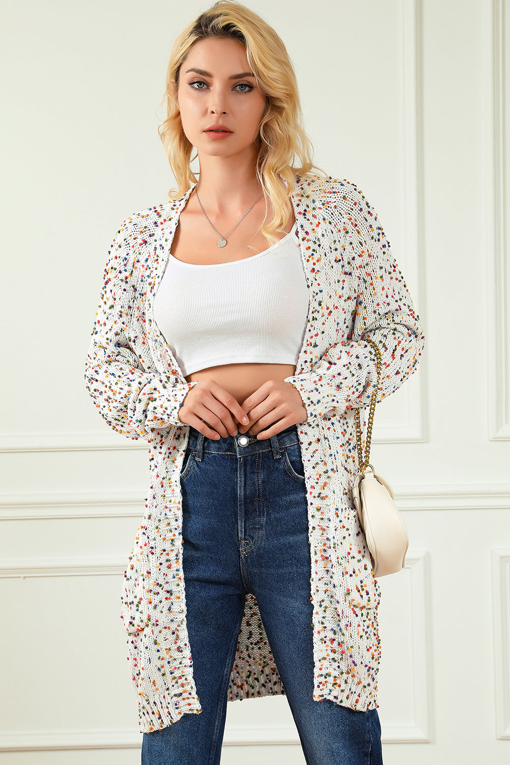 Heathered Open Front Long Sleeve Cardigan-Angel Casuals